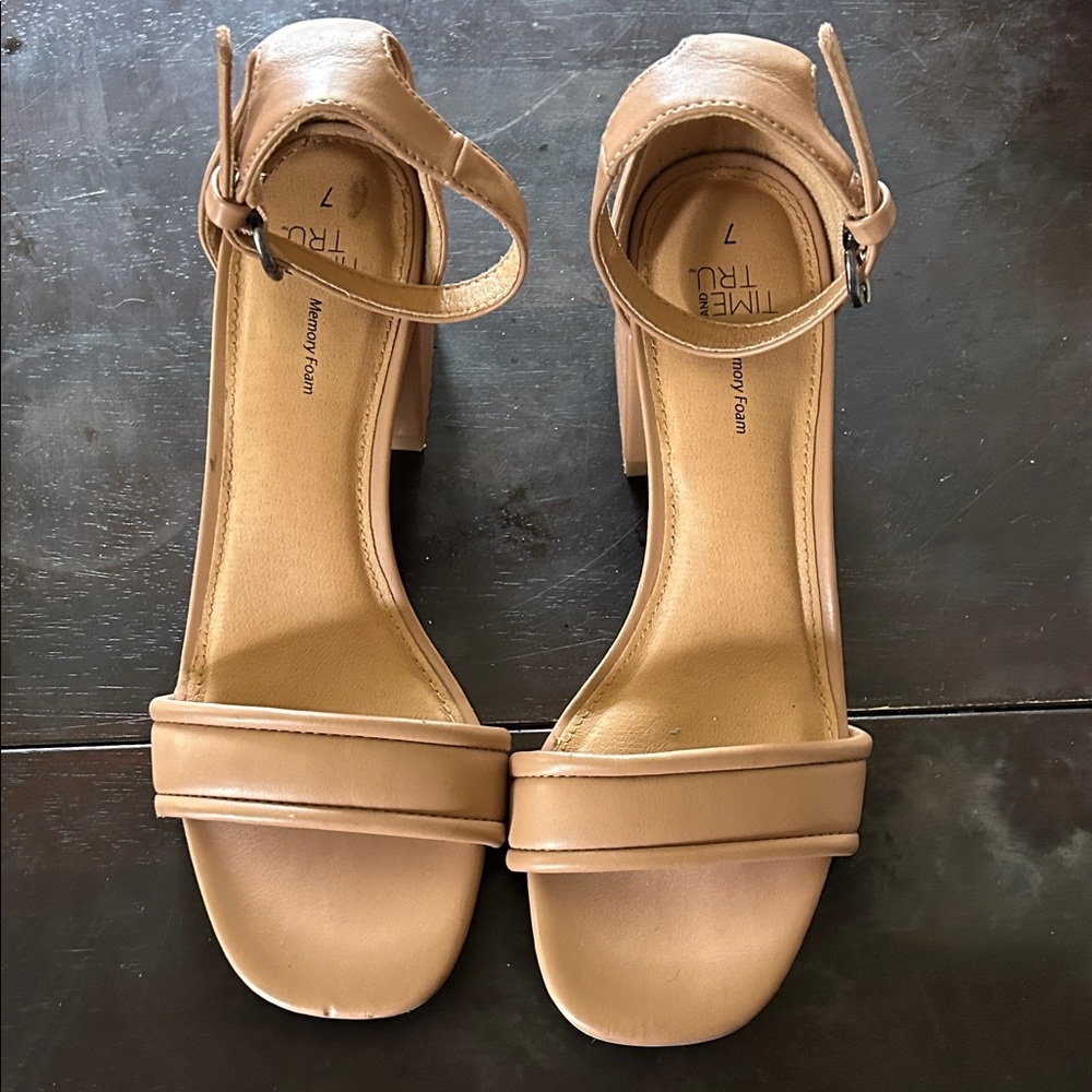 Time and Tru Women's Beige Ankle Strap Heels